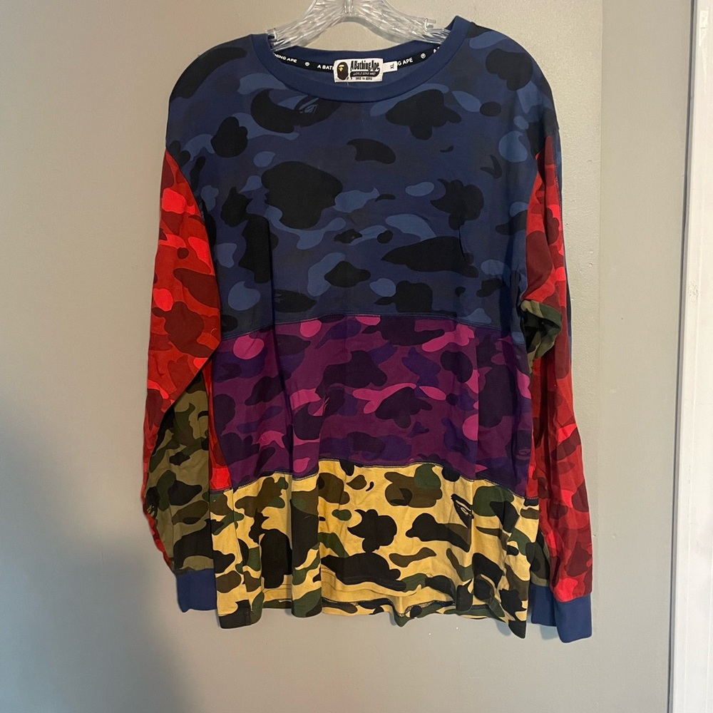A Bathing Ape Multicolor Camo Print Long Sleeve Tee